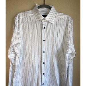 David Donahue Men’s 16 36/37 Button Down Shirt Trim Fit -White With Dot Pattern